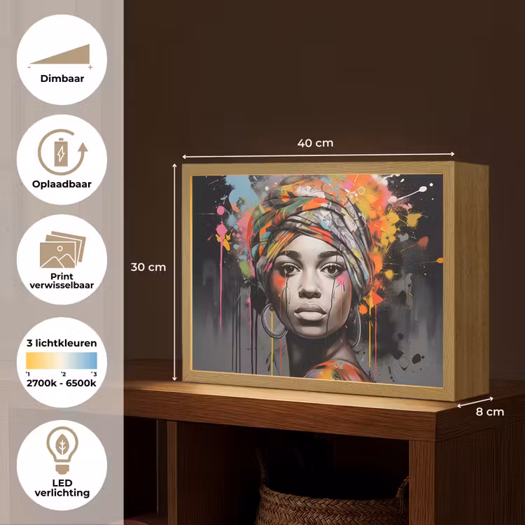Lightbox - Wandlamp - Vrouw - Hoofddoek - Graffiti - Zwart — 10