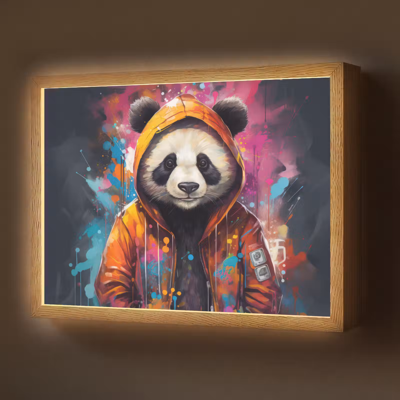 Lightbox - Wandlamp - Panda - Jas - Graffiti - Oranje — 1