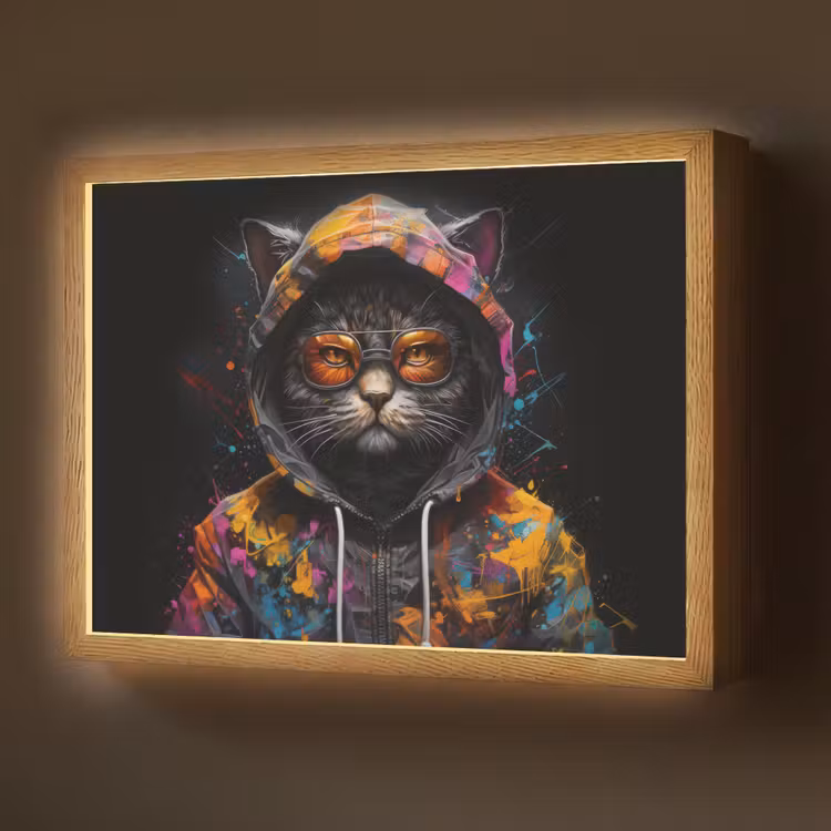 Lightbox - Wandlamp - Kat - Jas - Graffiti - Bril - Zwart — 1