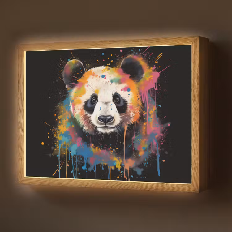 Lightbox - Wandlamp - Panda - Graffiti - Dieren - Zwart - Kleuren — 1