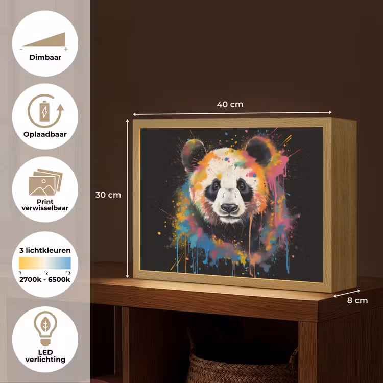Lightbox - Wandlamp - Panda - Graffiti - Dieren - Zwart - Kleuren — 10