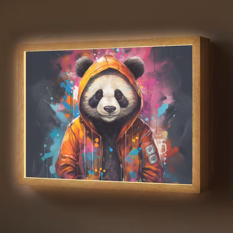 Lightbox - Wandlamp - Panda - Jas - Graffiti - Oranje — 1