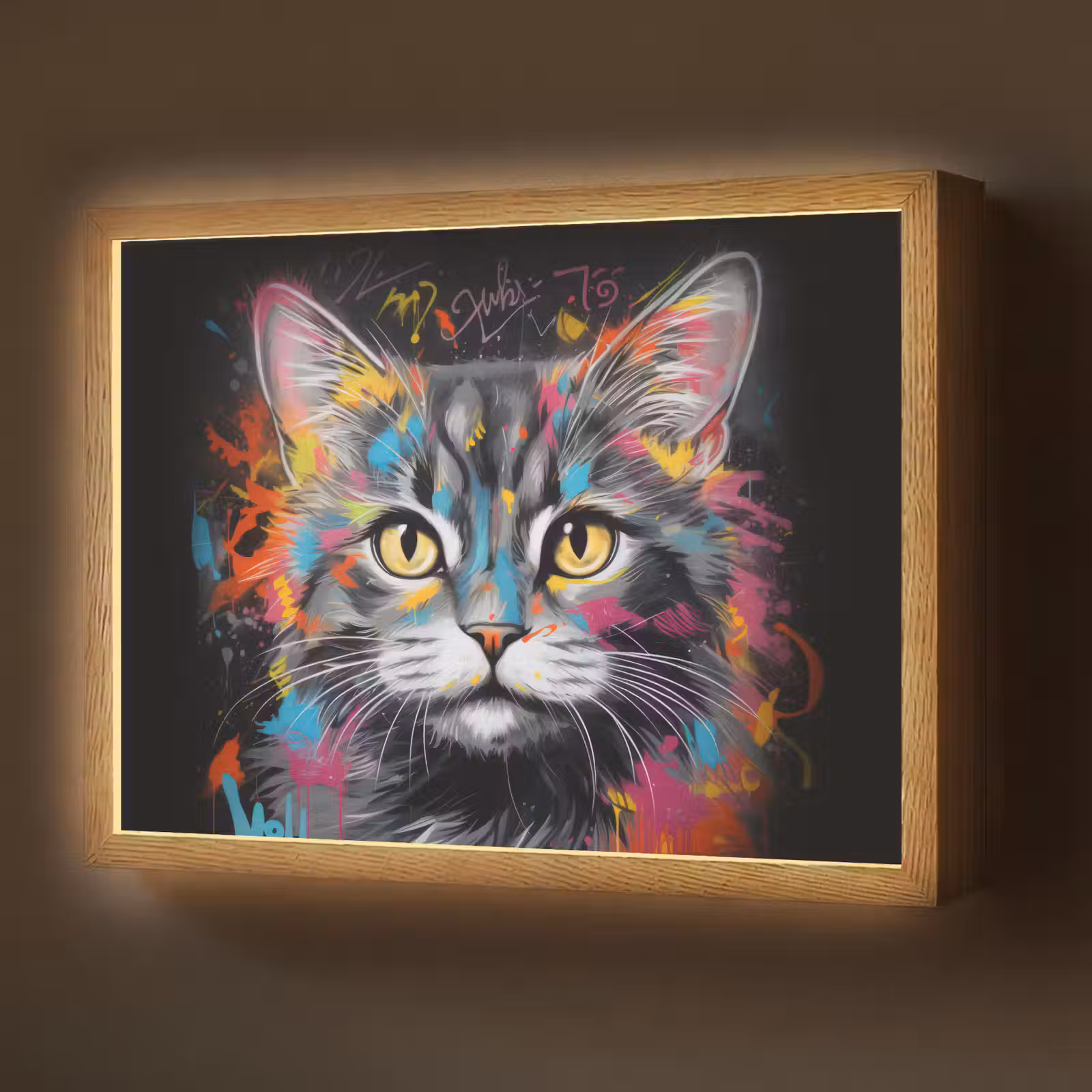 Lightbox - Wandlamp - Kat - Graffiti - Dieren - Kleuren - Grijs — 1