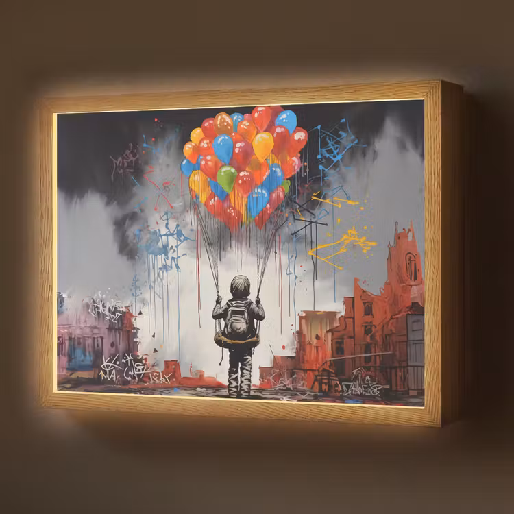 Lightbox - Wandlamp - Jongen - Ballonnen - Gebouwen - Kunst — 1