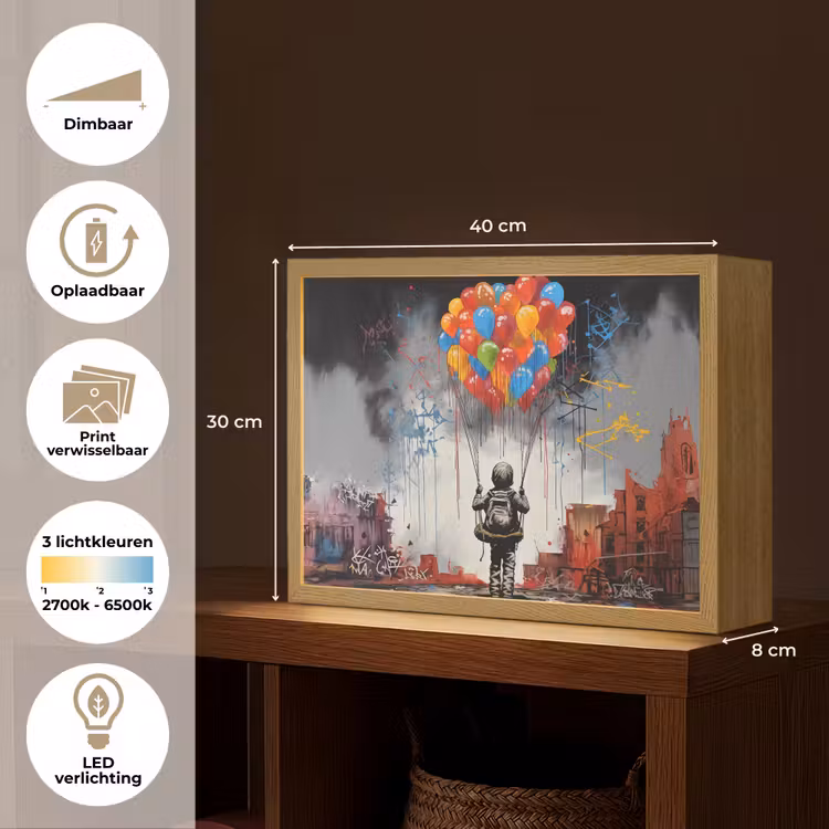 Lightbox - Wandlamp - Jongen - Ballonnen - Gebouwen - Kunst — 10