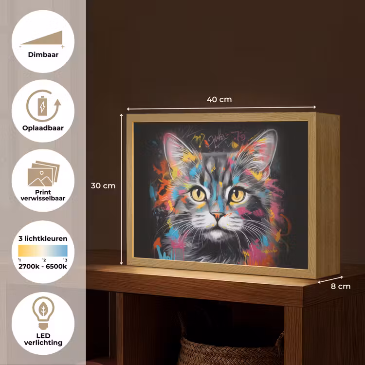 Lightbox - Wandlamp - Kat - Graffiti - Dieren - Kleuren - Grijs — 10