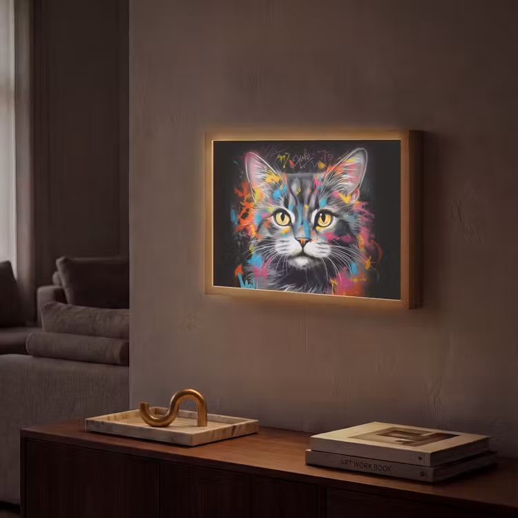 Lightbox - Wandlamp - Kat - Graffiti - Dieren - Kleuren - Grijs — 2