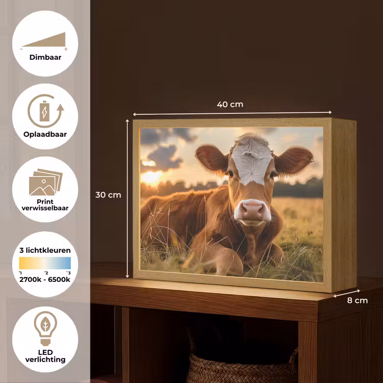Lightbox - Wandlamp - Koe - Dier - Weiland - Gras - Dieren - Natuur — 10