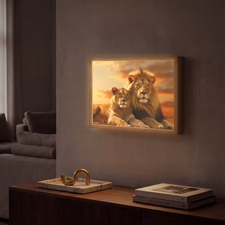 Lightbox - Wandlamp - Leeuwen - Zonsondergang - Afrika - Savanne - Dieren — 2