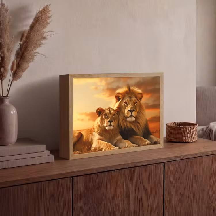 Lightbox - Wandlamp - Leeuwen - Zonsondergang - Afrika - Savanne - Dieren — 4