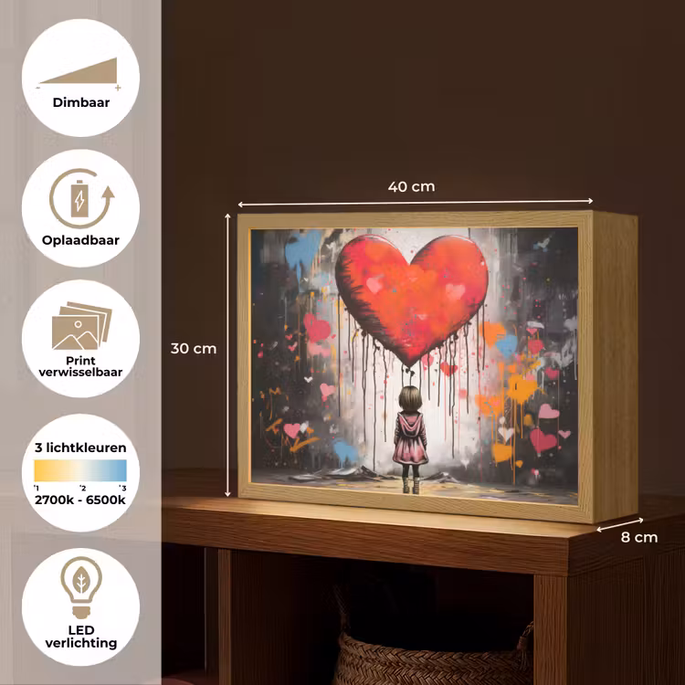 Lightbox - Wandlamp - Meisje - Hart - Graffiti - Kunst - Kleuren - Rood — 10