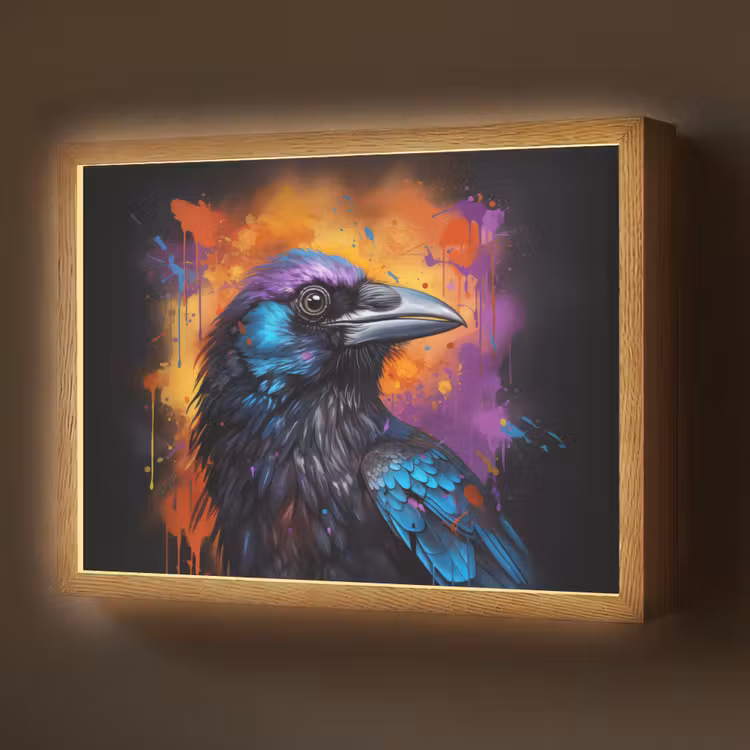 Lightbox - Wandlamp - Vogel - Kraai - Graffiti - Zwart - Dieren — 1