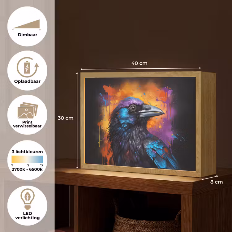 Lightbox - Wandlamp - Vogel - Kraai - Graffiti - Zwart - Dieren — 10