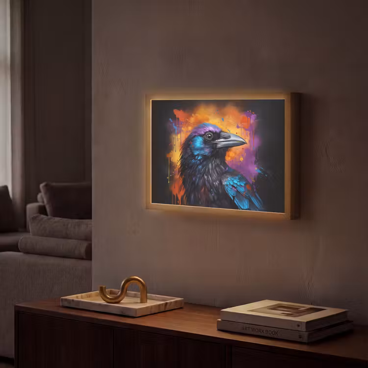 Lightbox - Wandlamp - Vogel - Kraai - Graffiti - Zwart - Dieren — 2