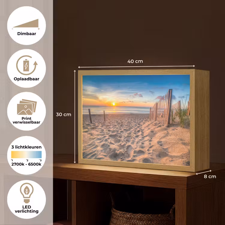 Lightbox - Wandlamp - Duinen - Zonsondergang - Strand - Zee - Horizon — 10