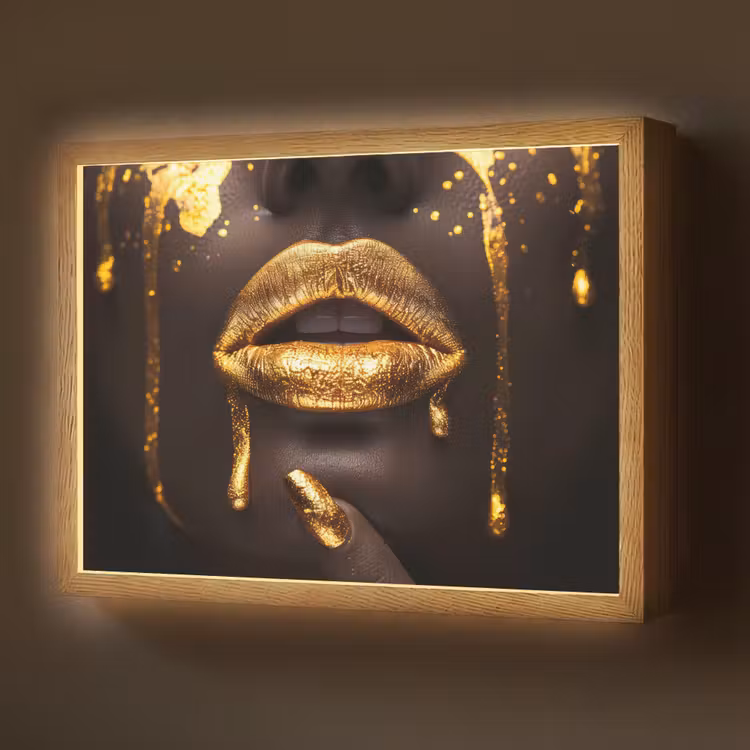 Lightbox - Wandlamp - Gouden lippen - Gezicht - Vrouw - Modern — 1