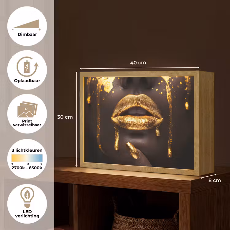 Lightbox - Wandlamp - Gouden lippen - Gezicht - Vrouw - Modern — 10