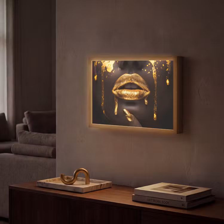 Lightbox - Wandlamp - Gouden lippen - Gezicht - Vrouw - Modern — 2