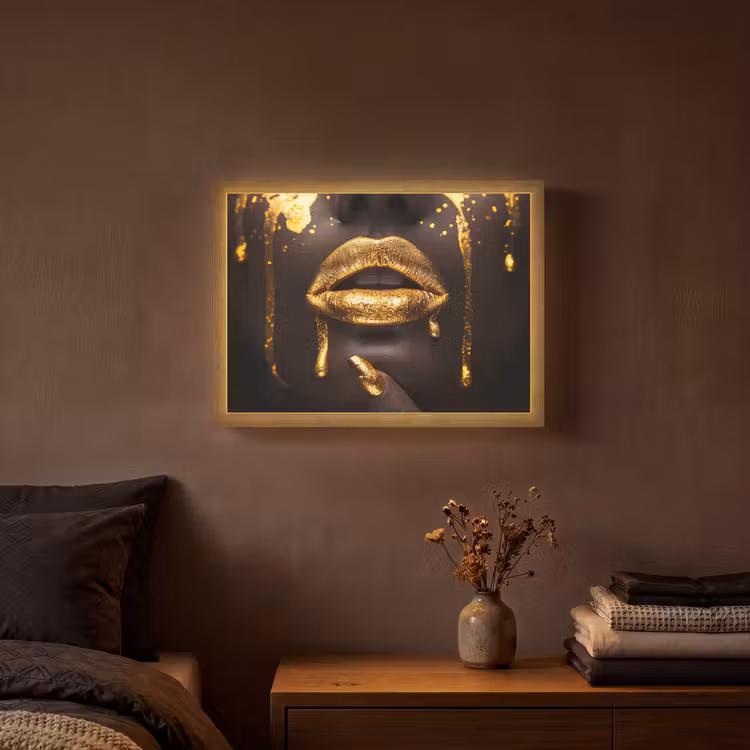 Lightbox - Wandlamp - Gouden lippen - Gezicht - Vrouw - Modern — 3