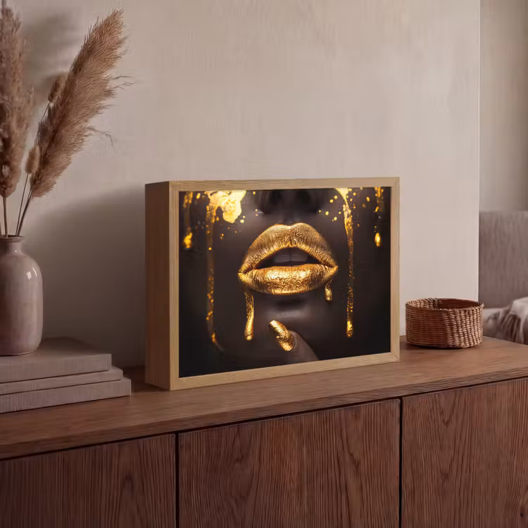 Lightbox - Wandlamp - Gouden lippen - Gezicht - Vrouw - Modern — 4