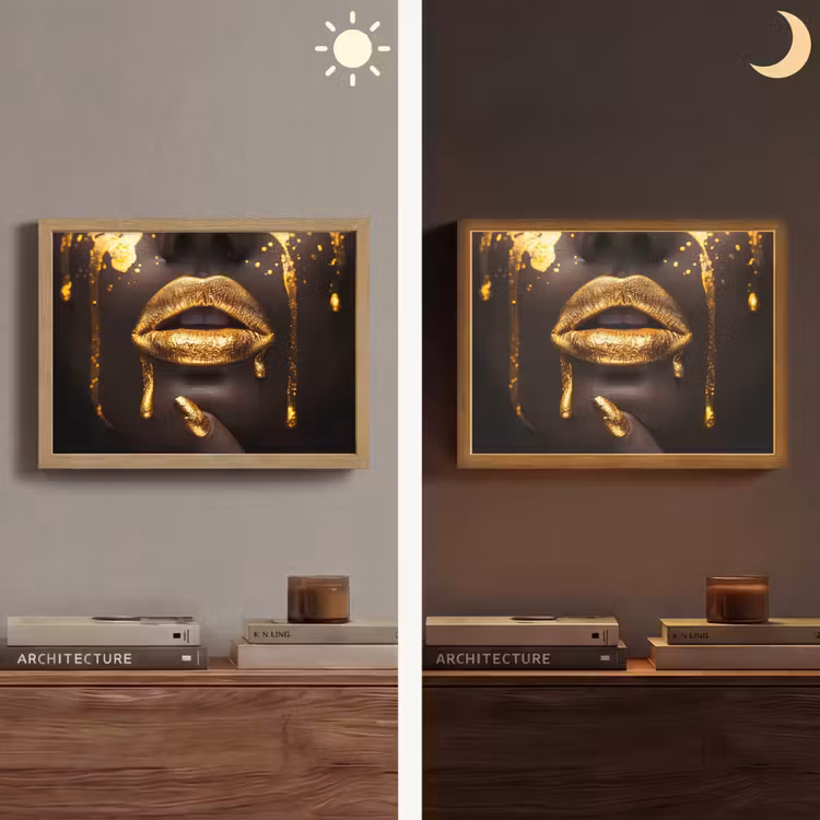 Lightbox - Wandlamp - Gouden lippen - Gezicht - Vrouw - Modern — 6
