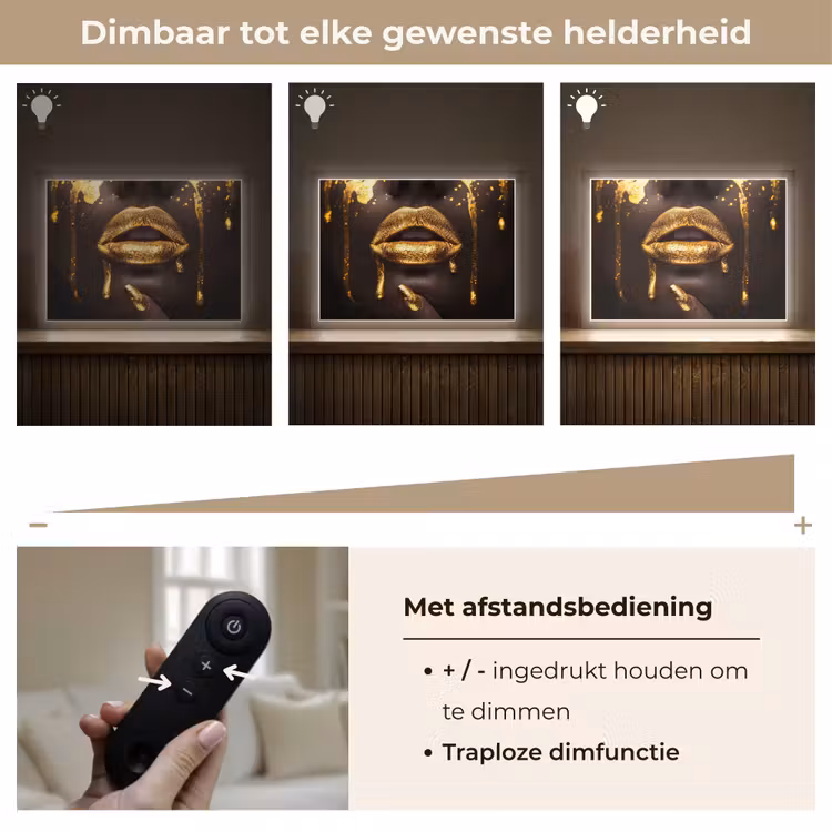 Lightbox - Wandlamp - Gouden lippen - Gezicht - Vrouw - Modern — 9