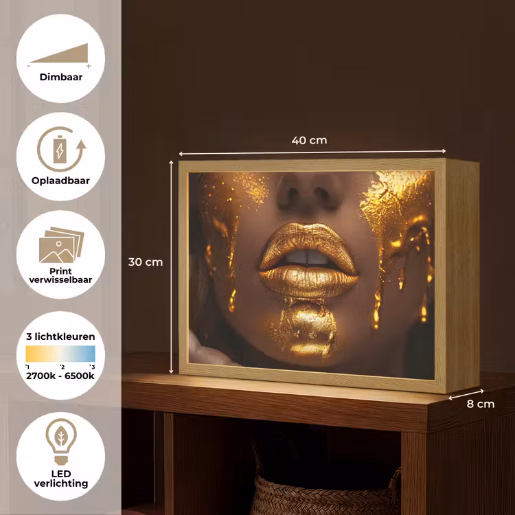 Lightbox - Wandlamp - Vrouw - Goud - Gezicht - Verf - Lippen — 10