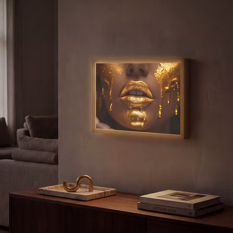 Lightbox - Wandlamp - Vrouw - Goud - Gezicht - Verf - Lippen — 2