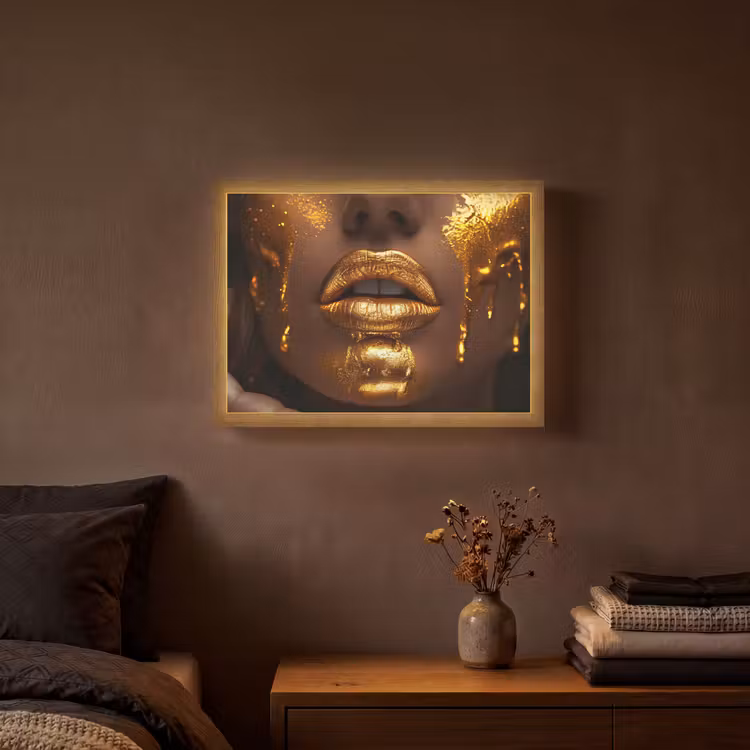 Lightbox - Wandlamp - Vrouw - Goud - Gezicht - Verf - Lippen — 3