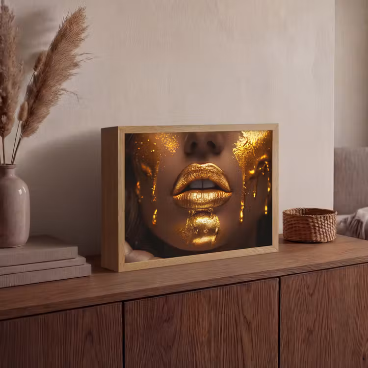 Lightbox - Wandlamp - Vrouw - Goud - Gezicht - Verf - Lippen — 4