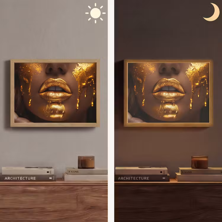 Lightbox - Wandlamp - Vrouw - Goud - Gezicht - Verf - Lippen — 6