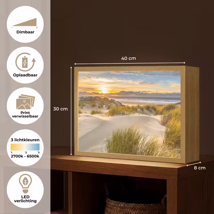 Lightbox - Wandlamp - Zonsondergang - Duinen - Strand - Landschap — 10