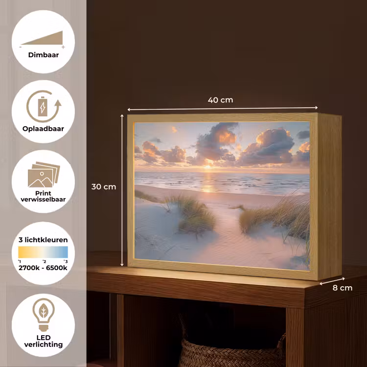 Lightbox - Wandlamp - Zonsondergang - Zee - Strand - Duinen - Natuur — 10