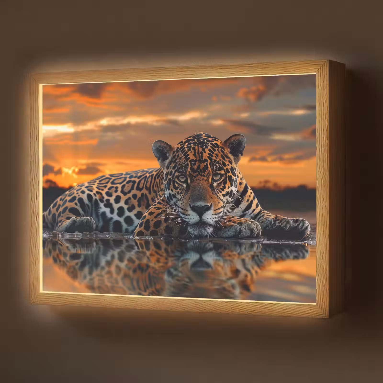 Lightbox - Wandlamp - Natuur - Luipaard - Dier - Zonsondergang - Modern — 1