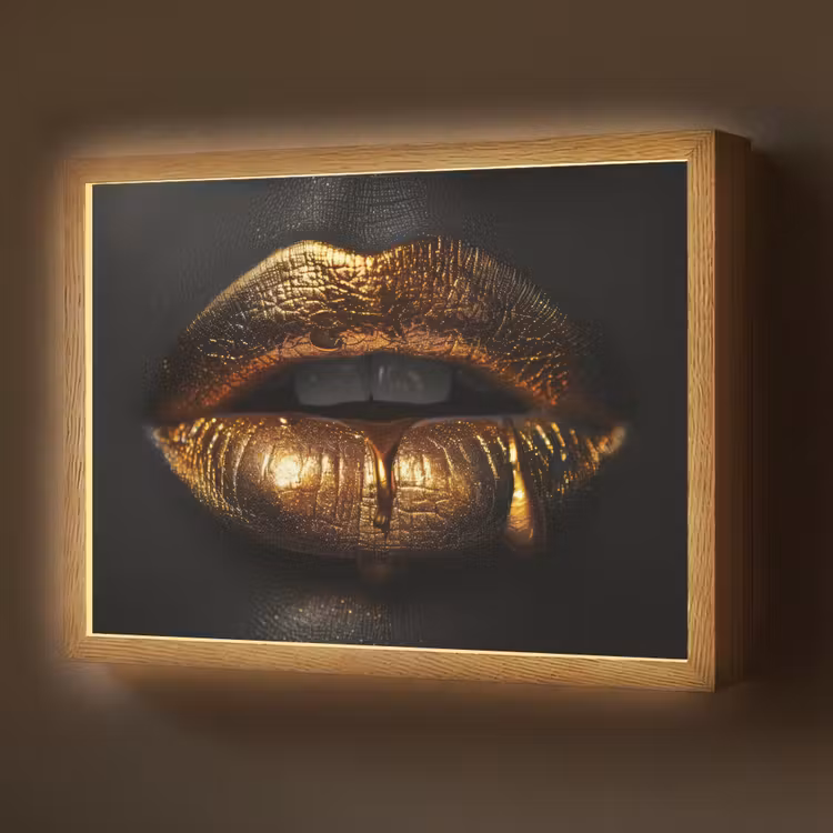 Lightbox - Wandlamp - Lippen - Goud - Abstract - Zwart - Aesthetic — 1