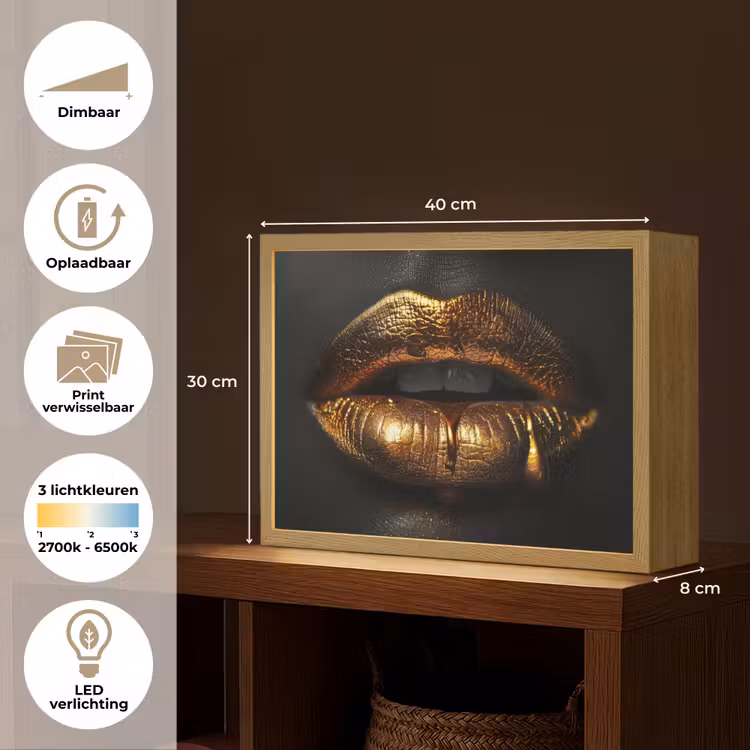 Lightbox - Wandlamp - Lippen - Goud - Abstract - Zwart - Aesthetic — 10