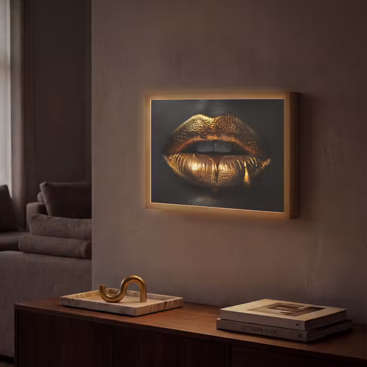 Lightbox - Wandlamp - Lippen - Goud - Abstract - Zwart - Aesthetic — 2