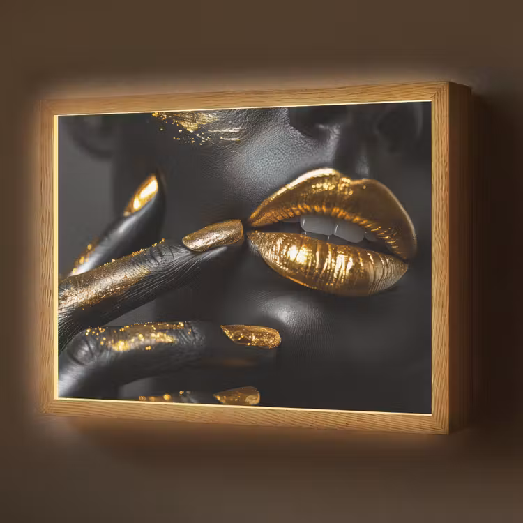 Lightbox - Wandlamp - Lippen - Goud - Abstract - Zwart - Vrouw — 1