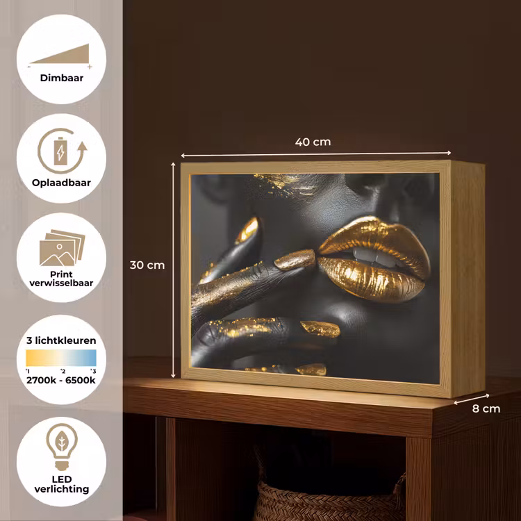 Lightbox - Wandlamp - Lippen - Goud - Abstract - Zwart - Vrouw — 10