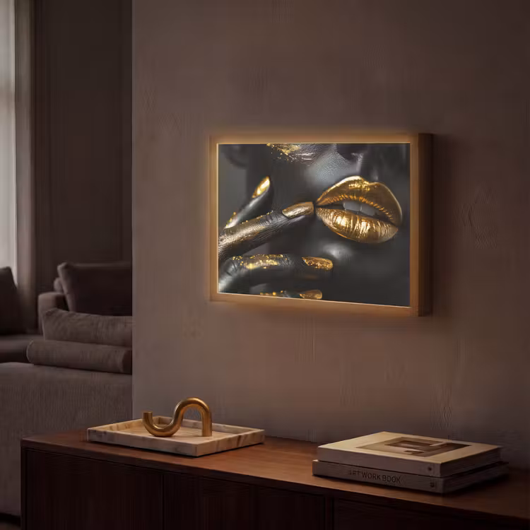 Lightbox - Wandlamp - Lippen - Goud - Abstract - Zwart - Vrouw — 2