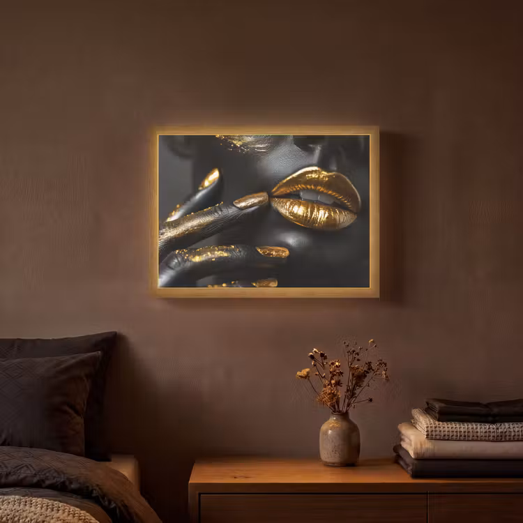 Lightbox - Wandlamp - Lippen - Goud - Abstract - Zwart - Vrouw — 3