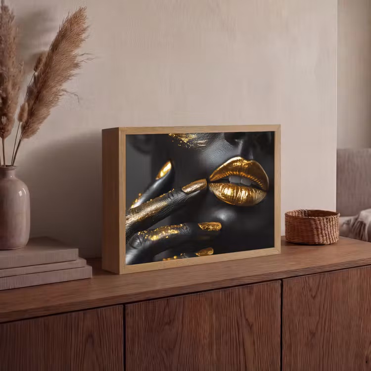 Lightbox - Wandlamp - Lippen - Goud - Abstract - Zwart - Vrouw — 4