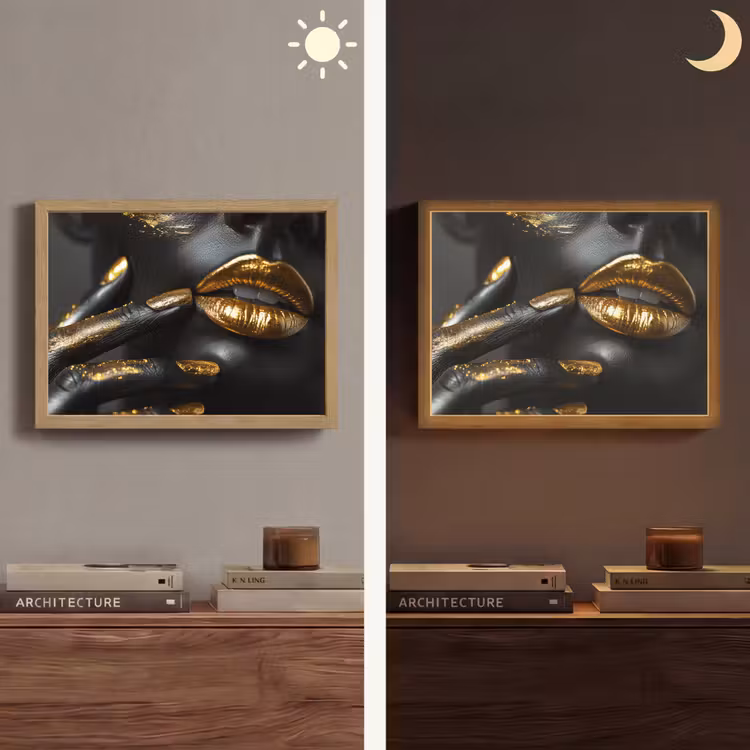 Lightbox - Wandlamp - Lippen - Goud - Abstract - Zwart - Vrouw — 6
