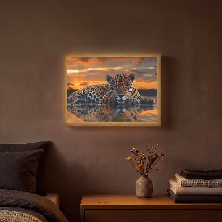 Lightbox - Wandlamp - Natuur - Luipaard - Dier - Zonsondergang - Modern — 3