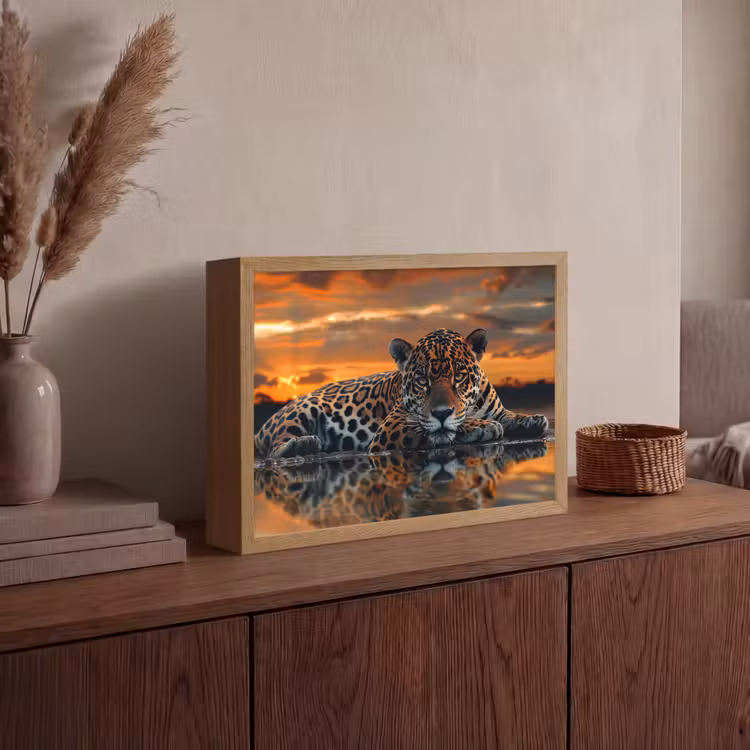 Lightbox - Wandlamp - Natuur - Luipaard - Dier - Zonsondergang - Modern — 4