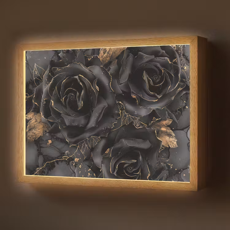 Lightbox - Wandlamp - Rozen - Zwart - Bloemen - Goud — 1