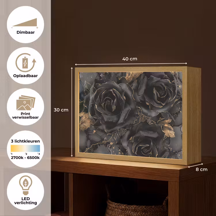 Lightbox - Wandlamp - Rozen - Zwart - Bloemen - Goud — 10