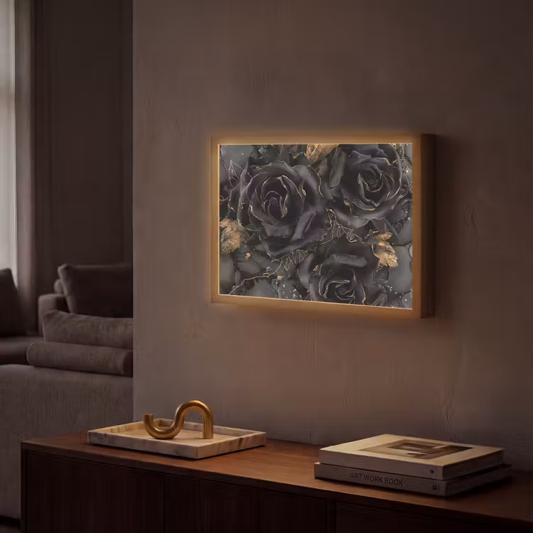 Lightbox - Wandlamp - Rozen - Zwart - Bloemen - Goud — 2