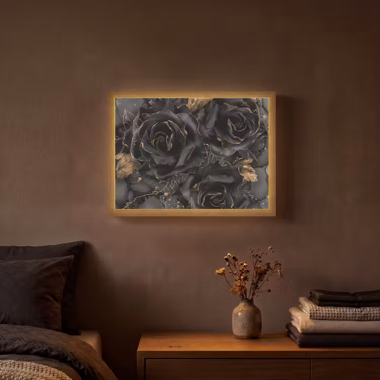 Lightbox - Wandlamp - Rozen - Zwart - Bloemen - Goud — 3