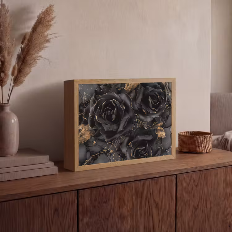 Lightbox - Wandlamp - Rozen - Zwart - Bloemen - Goud — 4